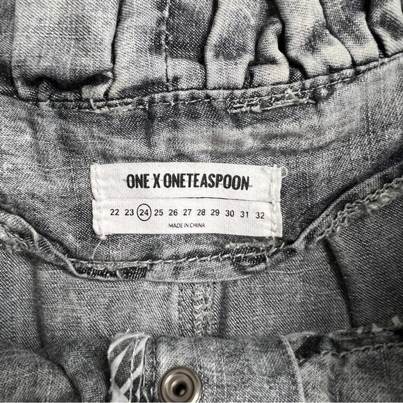 ONE X ONETEASPOON Black White Wash Wide Leg Crop Size 24 (316) - Picture 7 of 7